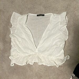 white deep v neck size large cropped blouse